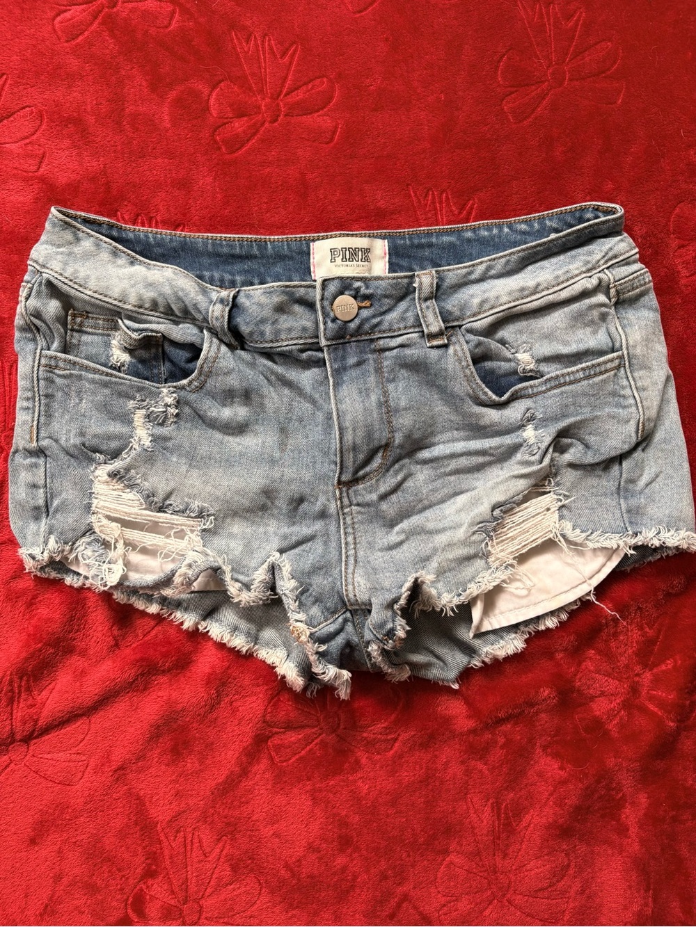 PINK Victoria's Secret Light Blue Ripped Denim Cutoff Shorts